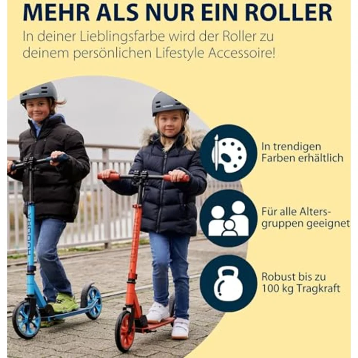 Hudora Cityroller Scooter Up 200, höhenverstellbarer und einklappbarer Kick-Scooter für Kinder, Alu-Leichtbauweise, Zweifarbendesign, mit Reflektoren – Bild 7