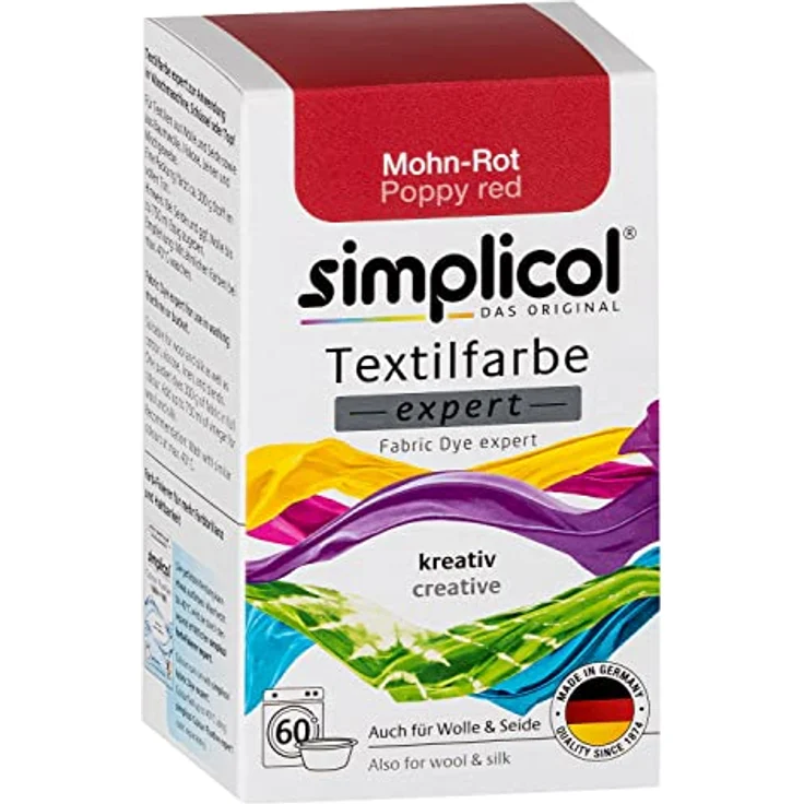 simplicol Textilfarbe expert Mohn-Rot 1703 - Zum Umfärben und Auffrischen von Kleidung, Waschmaschinenfest, für Baumwolle, Wolle, Seide, Leinen, Viskose & Mischgewebe – Bild 1