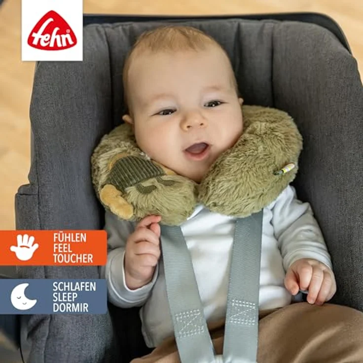 Fehn Nackenstütze Chamäleon, Ergonomisches Nackenkissen mit Tierapplikation, stützt und entlastet in Auto, Babyschale oder Kinderwagen, 24 x 22 cm, waschbar bei 30°C – Bild 3