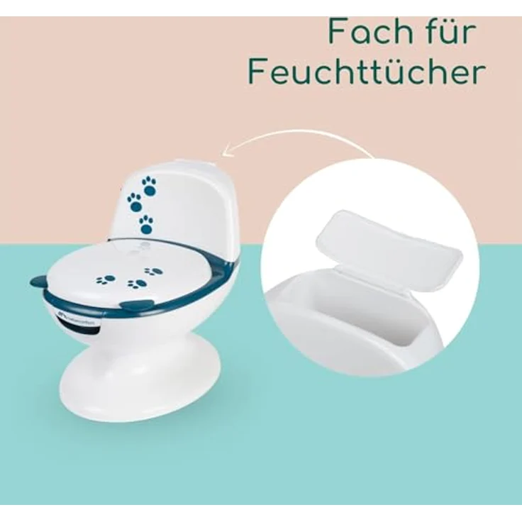 Bebeconfort Mini-Toilette mit Spültaste und realistischen Spülgeräuschen, Blau, für Töpfchentraining mit Spritzschutz und herausnehmbarer Schüssel – Bild 8