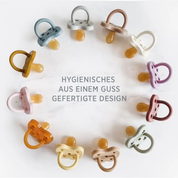 HEVEA Naturkautschuk Schnuller kiefergerecht, 3-36 Monate - hygienisches einteiliges Design, BPA-frei, weich & langlebig - 2er Pack (Puderrosa & Kirschrot) – Bild 3