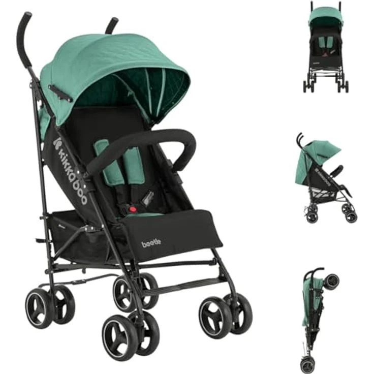 Kikkaboo Kinderwagen Käfer, Stahlrahmen, Korb, abnehmbare Vorderräder, Fußstütze, Farben:türkis – Bild 2