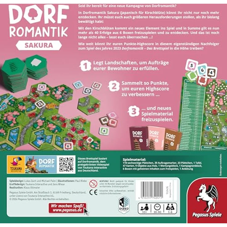 Pegasus Spiele 51243G Dorfromantik – Sakura, Ideale Unterstützung für Spiel und Phantasie, Geschenkidee, blendfreie Oberfläche – Bild 3