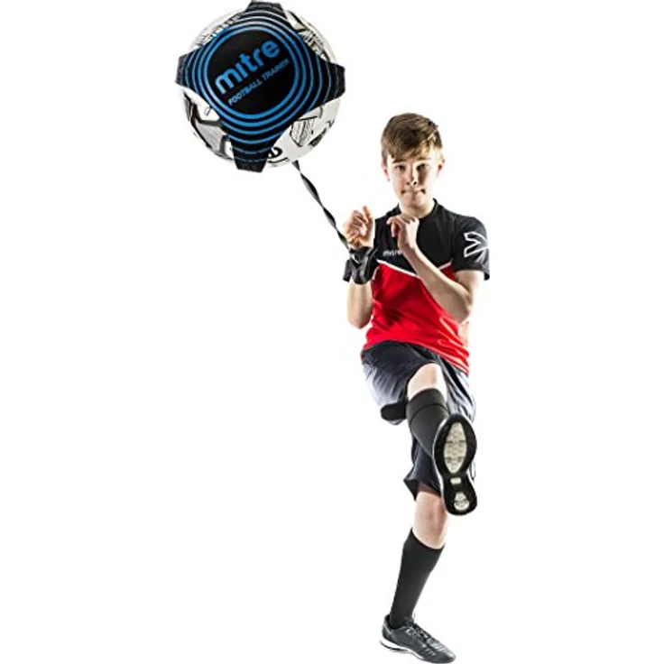 Mitre Solo Nahkontrolle und Geschicklichkeit Fußball Trainingshilfe, Verstellbares Design, Freihändige Benutzung, Schwarz, Cyan, Einheitsgröße