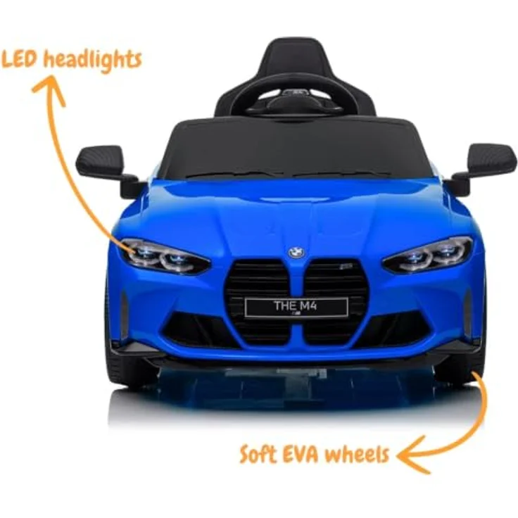 Vrooomy Kinder Elektroauto BMW M4 Competition, 12V mit Fernbedienung, Blau, für 1 bis 5 Jahre, Sicherheitsgurt, MP3-Player, EVA-Gummireifen – Bild 3