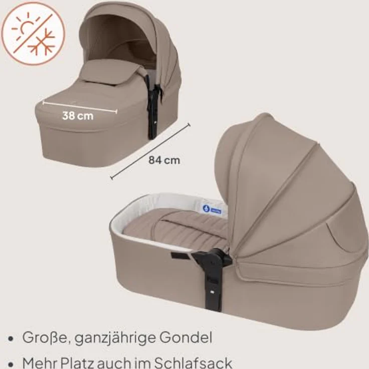 Lionelo Greet 3in1 Kombikinderwagen mit Babywanne, Sportsitz und Babyschale, leicht, federung, UPF50+, wendbar - Beige – Bild 2