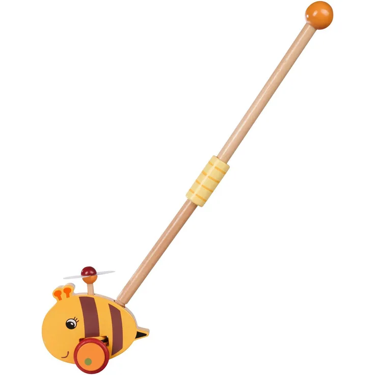 Eichhorn Schiebestab Biene, FSC®- schützt Wald - weltweit, Holzspielzeug mit Silikonreifen, abnehmbarer Stab - hochwertiges Spielzeug für Kleinkinder ab 1 Jahr