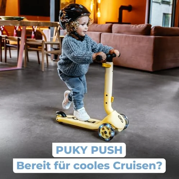 PUKY Pukymini-Scooter Push | Roller für Kinder ab 2 Jahre | Höhenverstellbarer Lenker | Klappbar & Kompakt | Extra breite Reifen für mehr Sicherheit | Leuchtende Räder | Ideal für Abenteurer & Outdoor | Hellblau – Bild 4