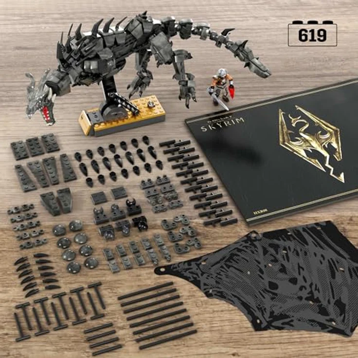 MEGA Skyrim Actionfigur Bauspielzeug, Alduin der Weltenfresser mit 619 Teilen und Dragonborn-Figur, für Sammler, HXR98 – Bild 2