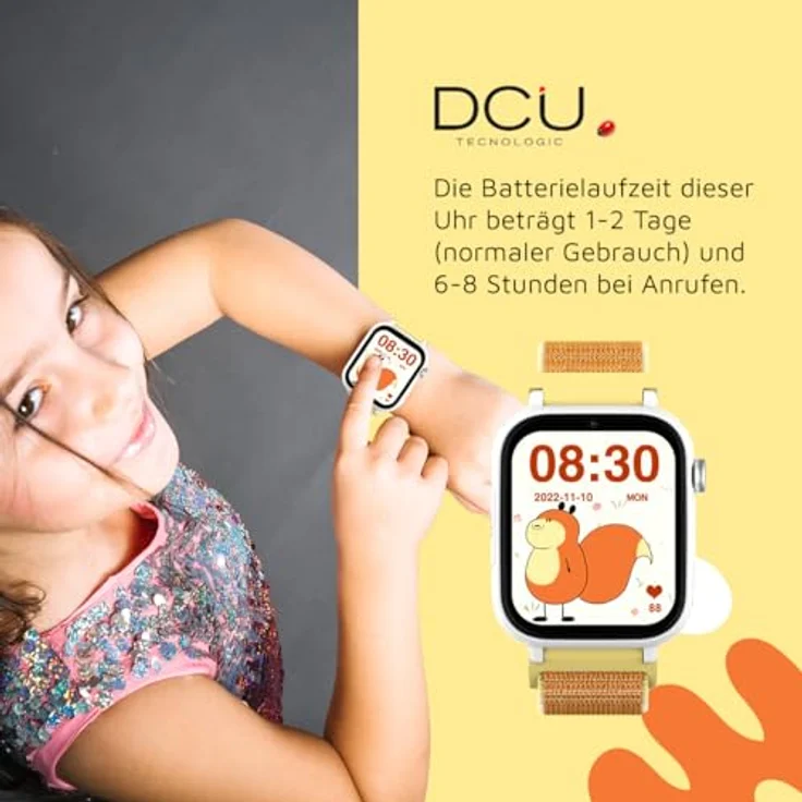 DCU TECNOLOGIC Kinder-Smartwatch mit Android, GPS-Positionierung, Videoanrufen, SOS-Taste, Kindersicherung, 1,85 Zoll Touchscreen, Farbe: Orange – Bild 4