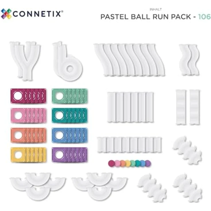 Connetix Magnetspielbausteine Kugelbahn Pastel Ball Run Pack verstärkte Magnete Lernspiel, 106 Teile, ab 3 Jahren – Bild 7