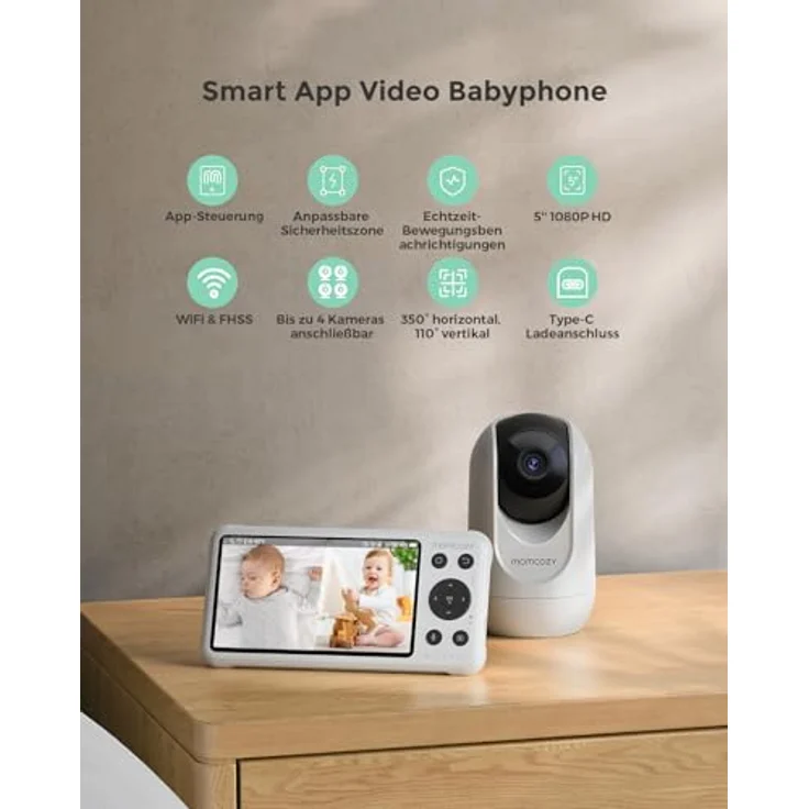 Momcozy BM04 Babyphone mit Kamera, 5 Zoll WLAN Baby Monitor mit Gefahrenzonen-Alarm und intelligenter Bewegungserkennung – Bild 2