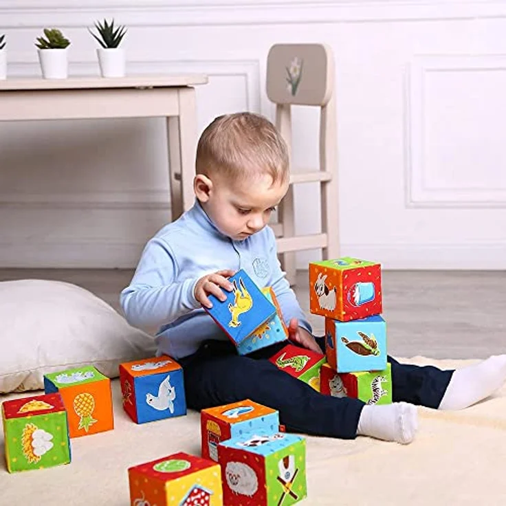 magdum 12 Spielwürfel Baby - Bausteine für Kinder ab 1 Jahr - Montessori Spielzeug ab 1 Jahr - Stapelsteine - Bauklötze - Stapelbecher Baby- Sensorik Stapelwürfel - Motorikwürfel ab 1 Jahr – Bild 6