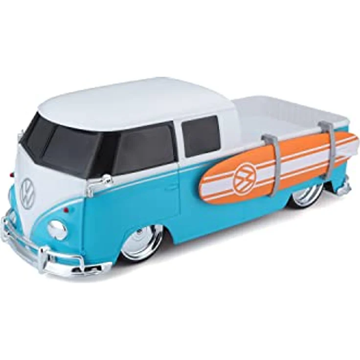 Maisto Tech R/C VW Bus T1 Pick-up Surf: Ferngesteuertes Auto im Maßstab 1:16, 2,4 GHz Frequenz, mit Pistolengriff-Steuerung, ab 5 Jahren, 33 cm, Batterien Nicht enthalten, hellblau-weiß (582708) – Bild 1
