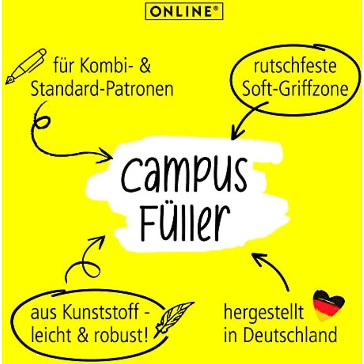 Online Pen Füller Campus Füllhalter, ergonomisch, Iridium-Feder medium, blau, hergestellt in Deutschland – Bild 3