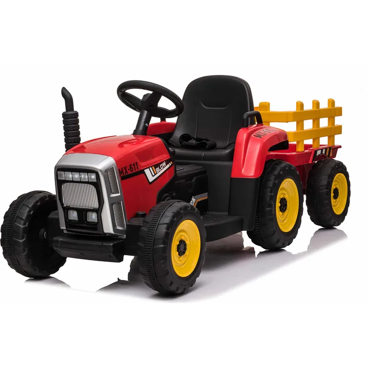 BoGi Traktor mit Anhänger, Kindertraktor Elektroauto mit Fernbedienung, 12V, Rot, für Kinder von 2 bis 5 Jahren
