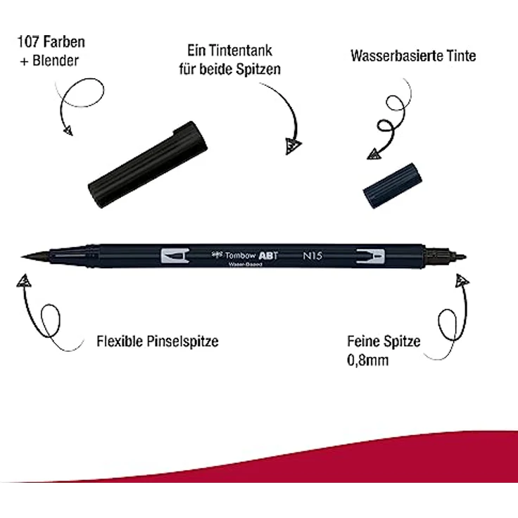 Tombow ABT-N15 Fasermaler Dual Brush Pen mit zwei Spitzen, black – Bild 2