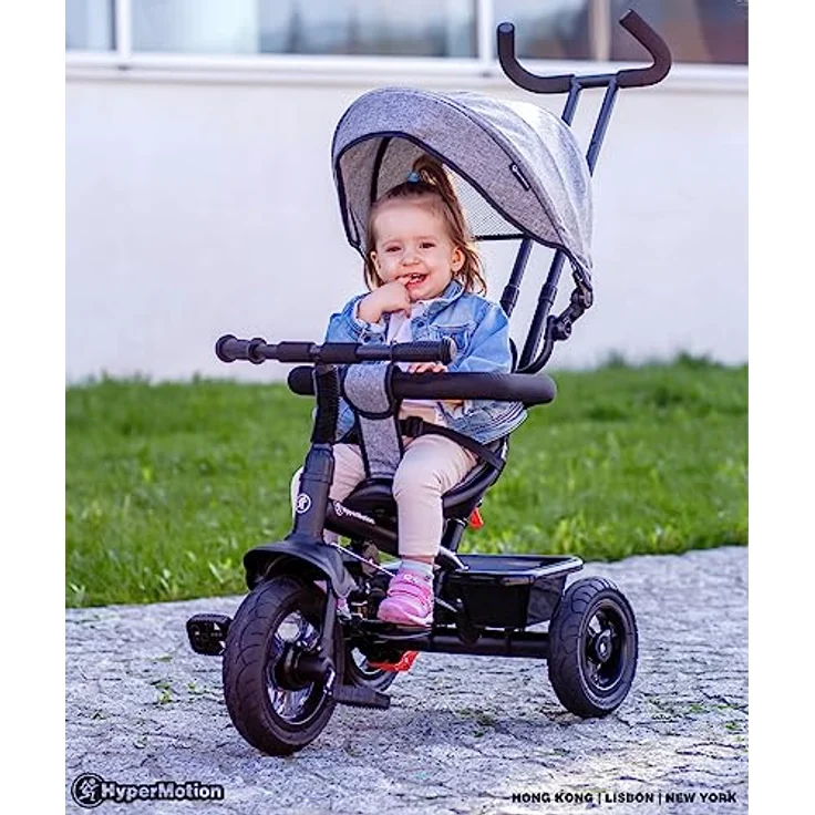 HyperMotion Kinderdreirad von 1 Jahr bis 20 kg, graues Dreirad mit Schiebelenker für Eltern, 1-4 Jahre – Bild 3