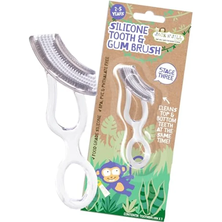 Jack N' Jill Kids Stage 3 Silicone Tooth & Gum Brush, doppelseitige Zahnbürste für Kinder von 2-5 Jahren, sanft zu kleinen Zähnen und empfindlichen Zahnfleisch, BPA-frei – Bild 1