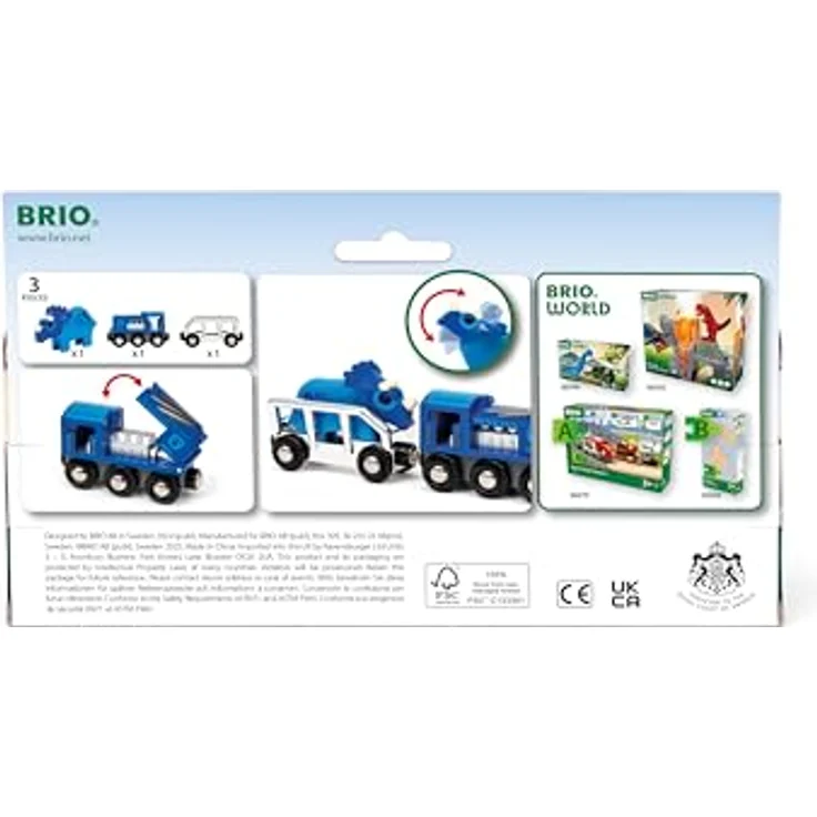 BRIO® Spielzeug-Zug BRIO® WORLD - Sondereditionszug (2025) mit blauer Triceratops-Figur und glänzendem Finish in Silber und Blau – Bild 4
