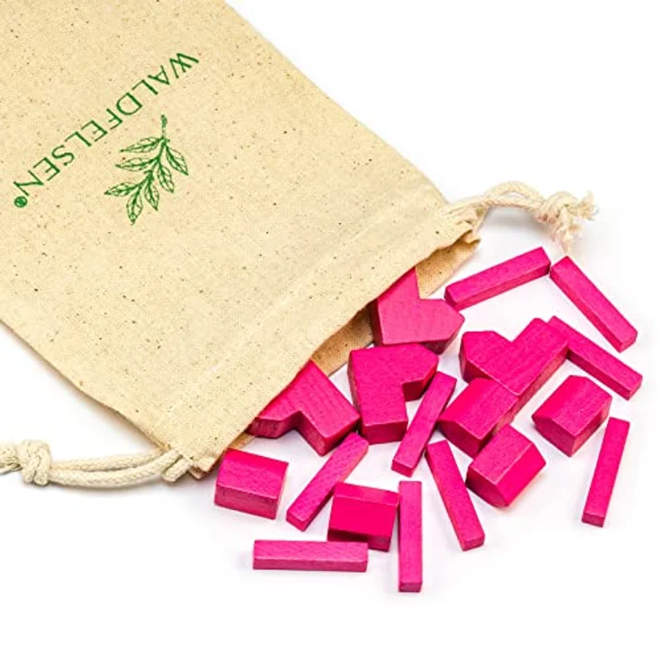 Waldfelsen® Hozfiguren für Die Siedler, 4 Städte, 5 Siedlungen und 15 Straßen aus massivem Holz, pink – Bild 2