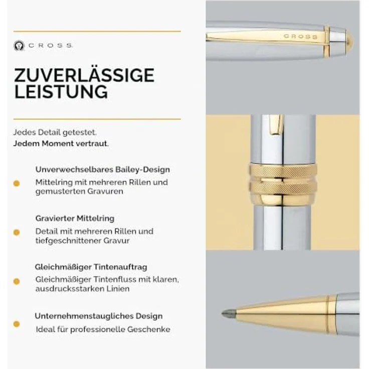 Cross Bailey M, Kugelschreiber mit Hochglanzoberfläche und 23-karätig goldplattierten Beschlägen, schwarz – Bild 4