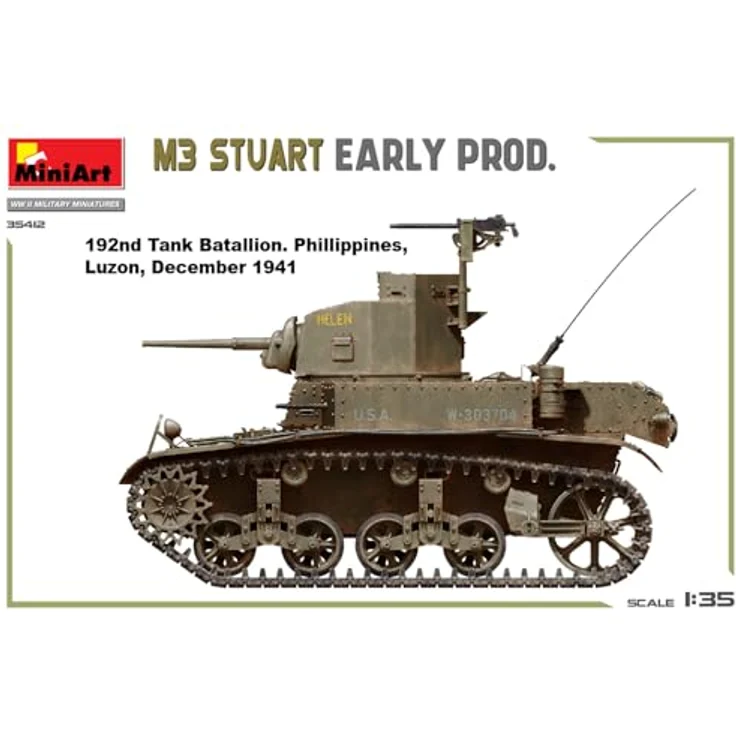 Other 1:35 M3 Stuart, Standmodell Panzer der frühen Produktionsreihe mit beweglichen Luken und 6 Varianten Decals – Bild 10