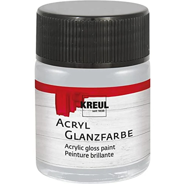 KREUL 79516 Acryl Glanzfarbe, 50 ml silber, glänzend-glatte, schnelltrocknende, deckende Acrylfarbe auf Wasserbasis, speichelecht – Bild 1