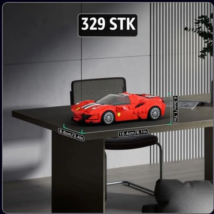 Mould King Technik Speed Champion F488 GTB Rennwagen, Klemmbausteine Set mit 329 Teilen und Acryl-Vitrine – Bild 2