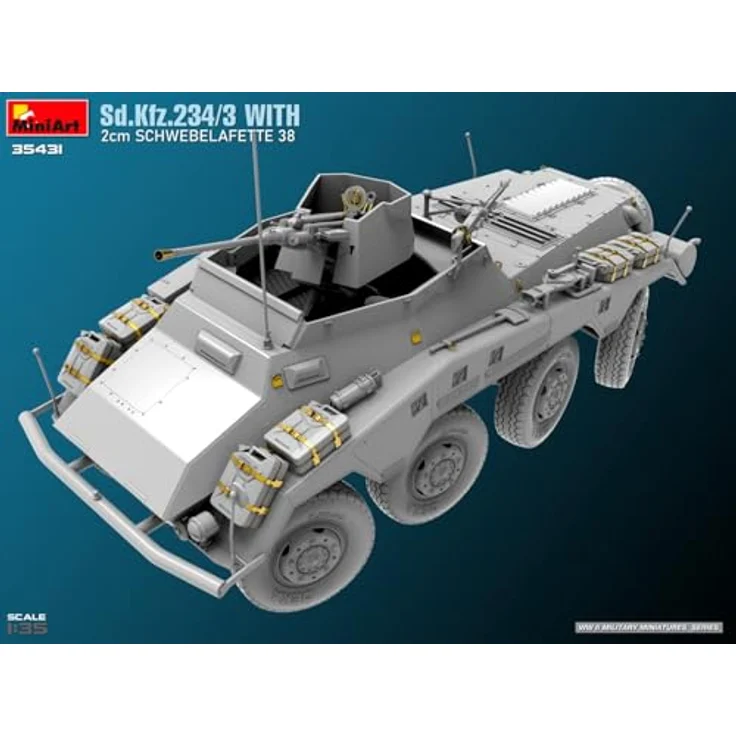 Miniart 1:35 Sd.Kfz.234/3, Modellfahrzeug mit 2 cm Lafette 38 und feinen Innendetails – Bild 4