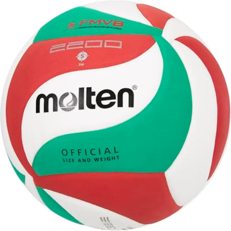 Molten V5M2200 Trainingsball, weiß/grün/rot, extrem belastbar, Synthetik-Leder – Bild 5