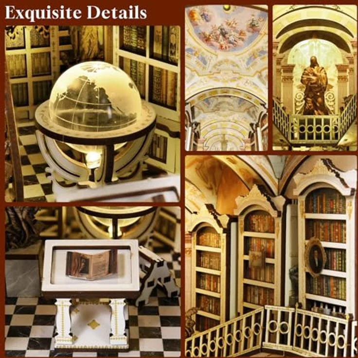 MiniCity MiniCity Book Nook Kit - Miniatur-DIY Puppenhaus, 3D-Holzpuzzle mit LED-Licht und Staubschutzhülle, Dekoration "Library of Gods" für Jugendliche und Erwachsene – Bild 4