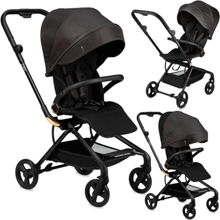 Momi Kinderwagen ADELLE, klappbarer Buggy mit 360°-Sitz, 5-Punkt-Sicherheitsgurt, Tragegriff - Schwarz – Bild 1