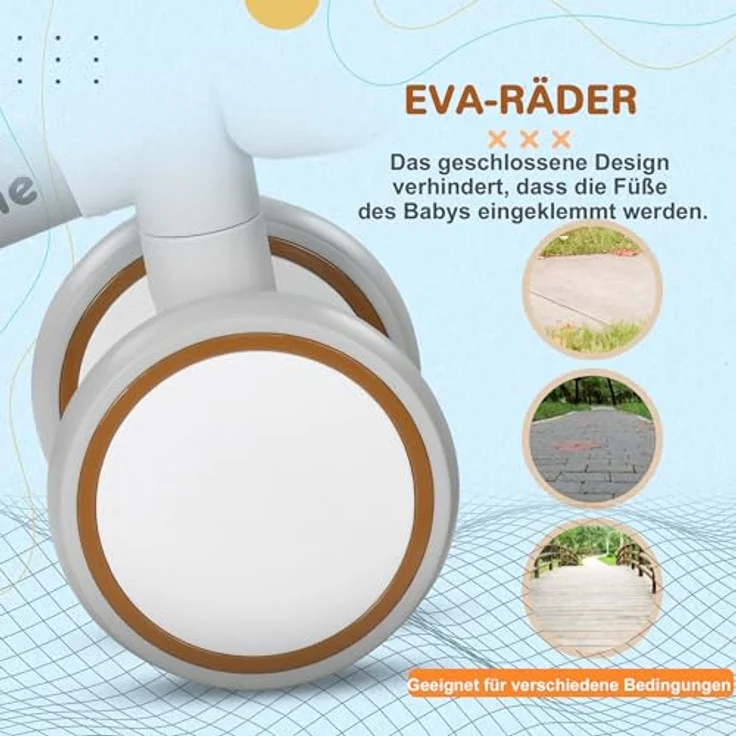 AIYAPLAY Laufrad für Kleinkinder, verstellbarer Sitz, 7 Zoll TPU-Räder, braun+weiß, 56 x 27 x 39 cm – Bild 6