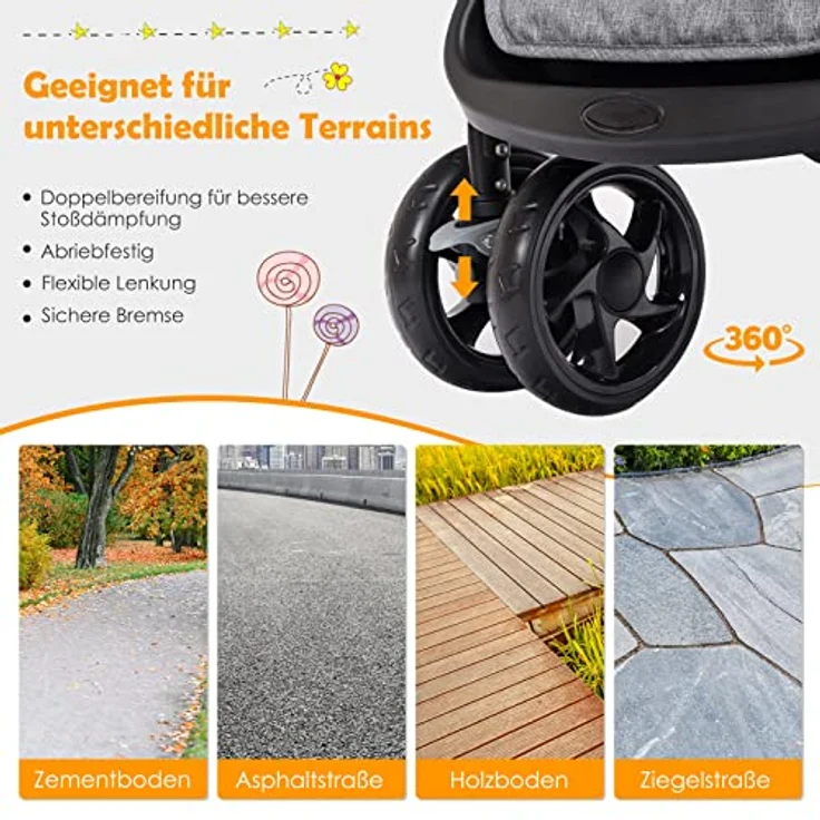 DREAMADE Geschwisterwagen 2 in 1, Doppelkinderwagen baby und kleinkind, Zwillingswagen Faltbar, Babywagen mit Doppelsitz, kinderwagen für 2 kinder, Grau – Bild 9