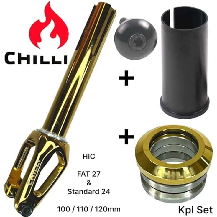 Chilli Stuntscooter Chilli Pro Scooters Slim Cut Stunt-Scooter Fork HIC Kit + Headset Gold, Aluminium, CNC gefräst, geeignet für 100, 110 & 120mm Wheels – Bild 2