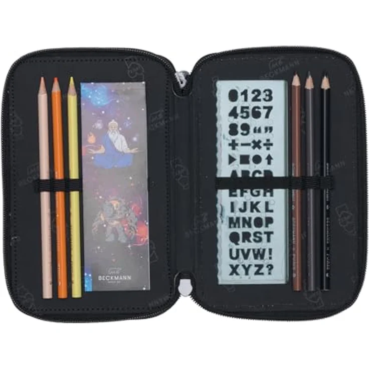 BECKMANN 3-Fold Pencil Case Ninja Elements, Federmäppchen mit Stiften, Lineal, Radiergummi und Spitzer, 14 x 21 x 6,5 cm – Bild 4