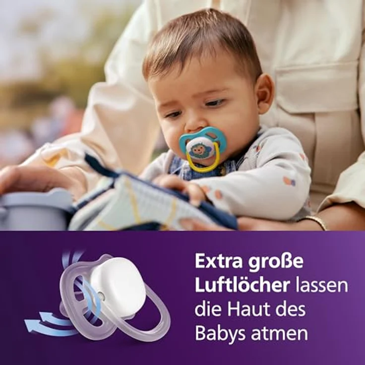 Philips Avent ultra air Schnuller SCF080/26, kiefergerecht, weicher symmetrischer Silikonsauger, 6–18 Monate, BPA-frei, mit Sterilisationsbehälter, 2er-Pack – Bild 3