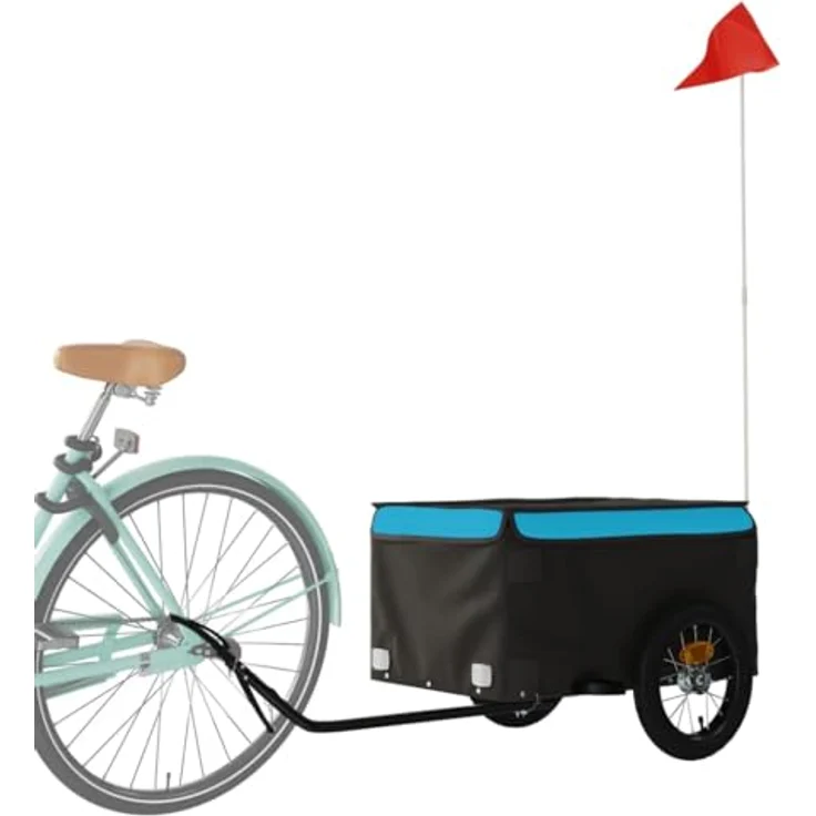 vidaXL Fahrradlastenanhänger Fahrradanhänger Schwarz und Blau 30 kg Eisen, Robuster Anhänger mit Deichsel und Sicherheitsflagge – Bild 3