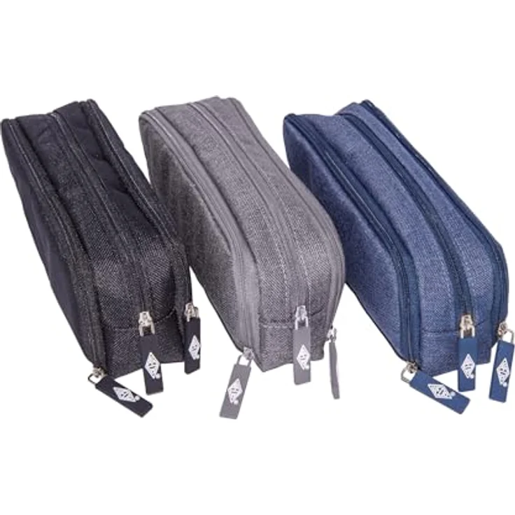 WEDO Federmäppchen Schlamperbox Denim mit 3 Fächern blau - Organisationswunder mit 7 Stiftschlaufen, 2 Kartenfächern und 2 Netzfächern – Bild 4