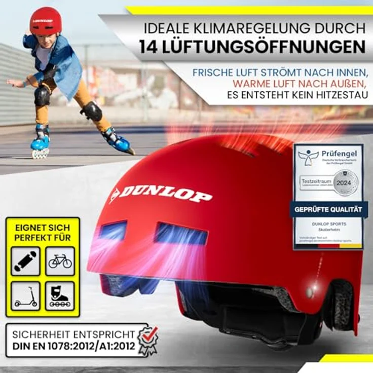 Dunlop Sports Fahrradhelm Urban Cool Pro - Test Sehr Gut - Leichter robuster Allrounder Helm, 14 Fach belüftet, Schnellverschluss, Auto Kopfanpassung (Rot, L (58-61cm)) – Bild 5