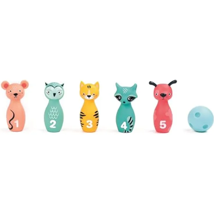 LUDI LUDI 30136, Farbe: bunt, Bowling-Set mit 5 Tierkegeln und Ball, fördert motorische Fähigkeiten für Kinder ab 10 Monaten