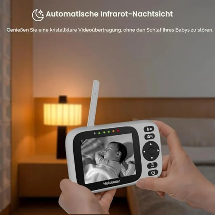HelloBaby HB6339 Babyphone mit Kamera, 3,2 Zoll IPS Bildschirm, kabelgebunden, 2-Wege Audio, Nachtsicht, Temperaturalarm, 8 Schlaflieder – Bild 3