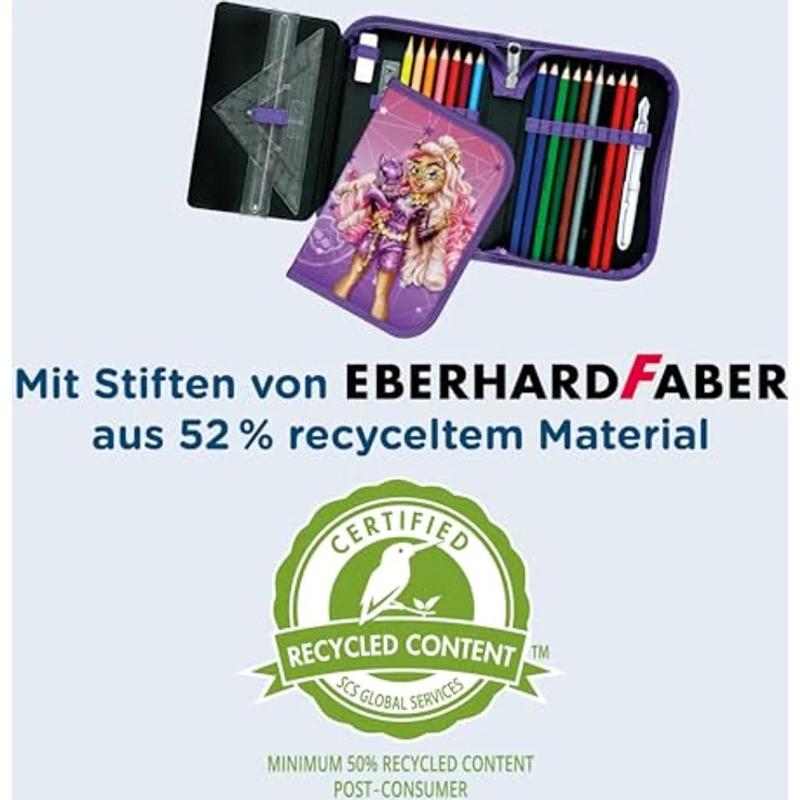 Scooli Gefülltes Schüleretui Monster High, Federmäppchen mit 14 Buntstiften, 2 Bleistiften und umfangreichem Zubehör, ideal für Schule und Freizeit, ergonomisch geformt, ab 6 Jahren – Bild 4