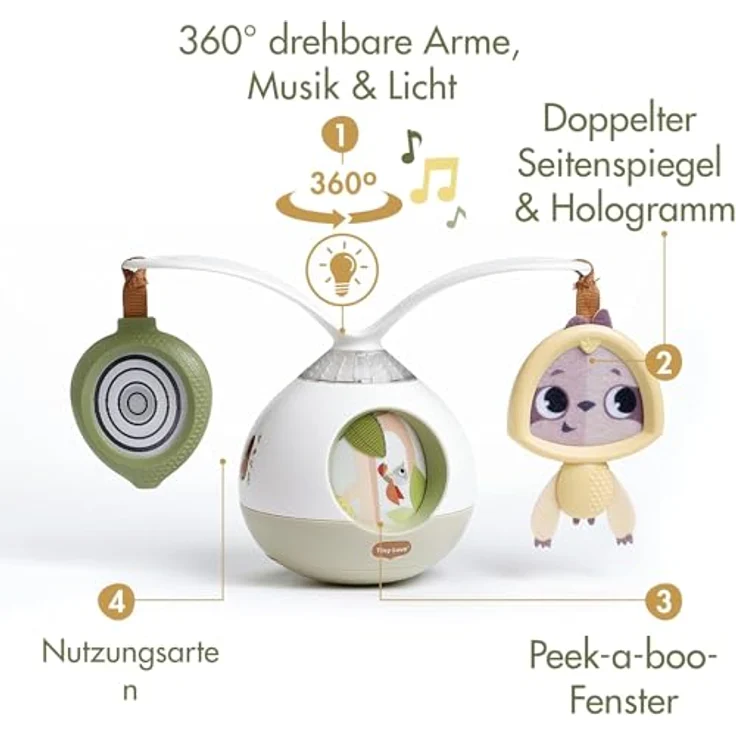 Tiny Love Tummy Time Musical Mobile, 360° drehbar, mit Musik & Licht, 3 Musik- & Geräuschmodi, Boho Chic – Bild 2