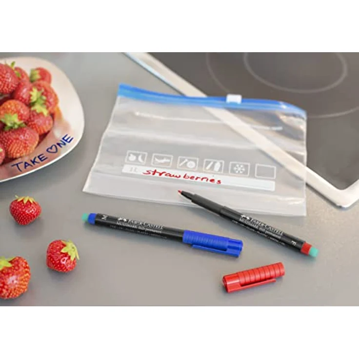Faber-Castell 152304 - Marker MULTIMARK permanent, Stärke: S, 4er Etui, Inhalt: je 1x rot, blau, grün, schwarz – Bild 3