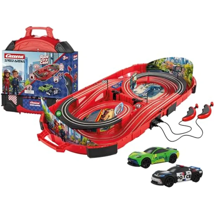 Carrera® Autorennbahn SPEED ARENA Police Chase, 2,77 m Streckenlänge mit Carrera Green Racer und Polizeifahrzeug, tragbar und batteriebetrieben