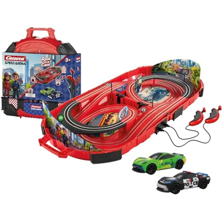 Carrera® Autorennbahn SPEED ARENA Police Chase, 2,77 m Streckenlänge mit Carrera Green Racer und Polizeifahrzeug, tragbar und batteriebetrieben – Bild 1