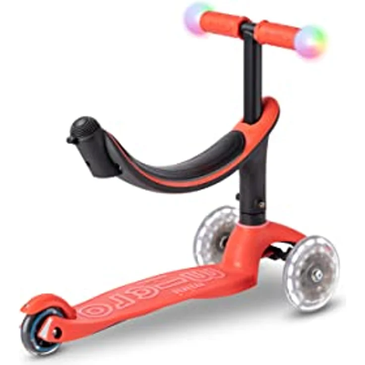 MICRO mini2grow Deluxe LED Magic Kickboard mit Sitz und Schiebestange | LED-Vorderrollen & leuchtende Handgriffe | mitwachsender Lenker höhenverstellbar | ab 12 Monaten | 4 Farben erhältlich (Red) – Bild 4