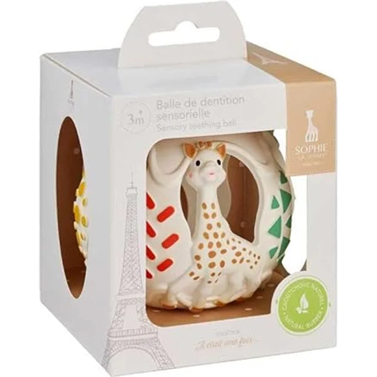 Sophie la girafe Sensorischer Beißball aus 100% Naturkautschuk, fördert Greif- und Tastvermögen, Reliefmotive in verschiedenen Formen, hellgrün – Bild 2